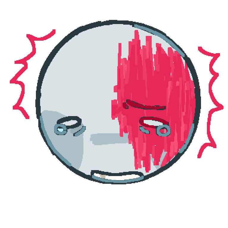 A ms paint style drawing of the head of a grey person who is wincing in pain. Their right face has a big red spiky area to represent pain.